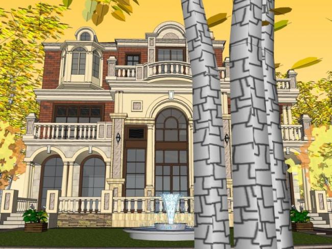 Sketchup别墅模型|独栋别墅,古典风格 Sketchup别墅模型|独栋别墅,古典风格