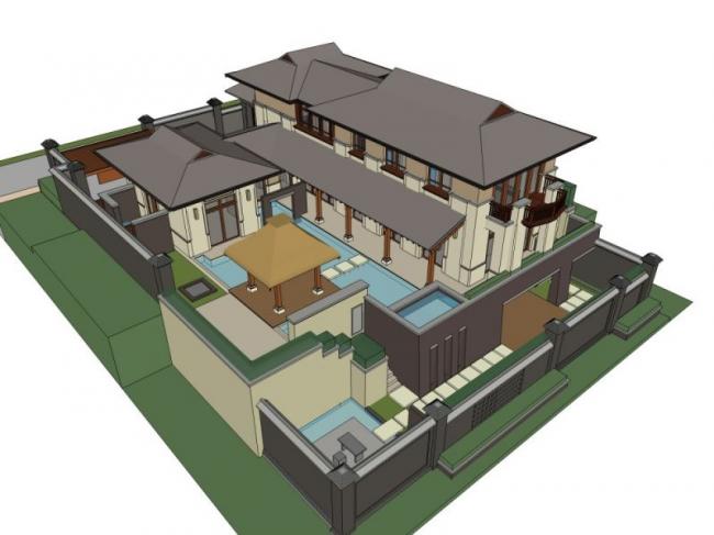 Sketchup别墅模型|叠拼别墅,现代中式风格 Sketchup别墅模型|叠拼别墅,现代中式风格