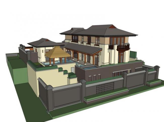 Sketchup别墅模型|叠拼别墅,现代中式风格 Sketchup别墅模型|叠拼别墅,现代中式风格