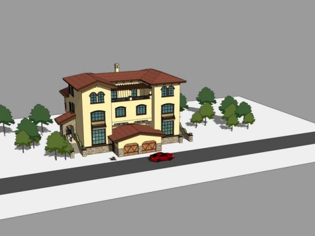 Sketchup别墅模型|双拼别墅,古典风格 Sketchup别墅模型|双拼别墅,古典风格
