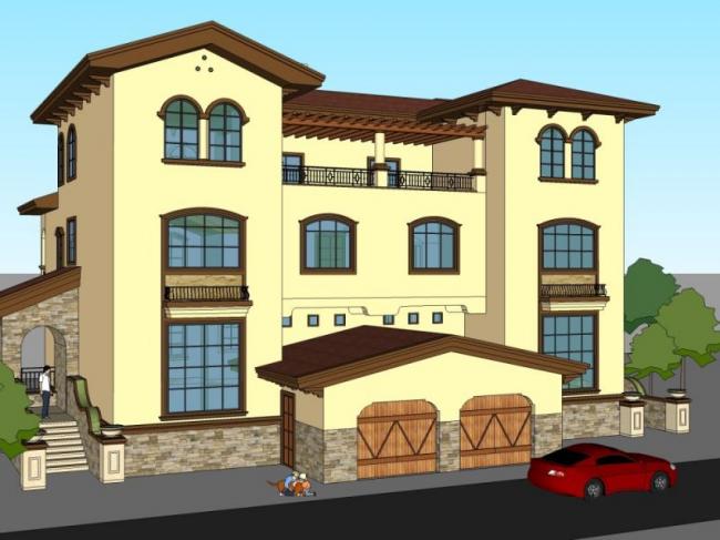 Sketchup别墅模型|双拼别墅,古典风格 Sketchup别墅模型|双拼别墅,古典风格