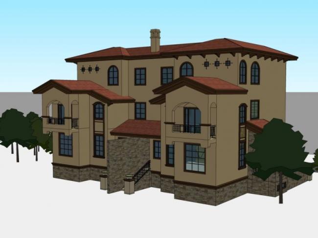 Sketchup别墅模型|双拼别墅,古典风格 Sketchup别墅模型|双拼别墅,古典风格