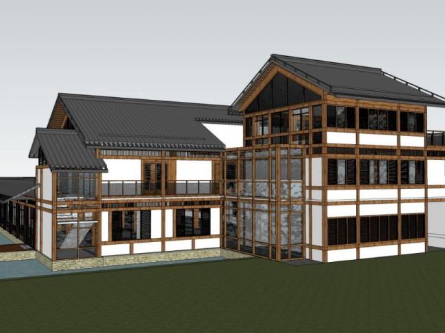 Sketchup别墅模型|独栋别墅,现代中式风格 Sketchup别墅模型|独栋别墅,现代中式风格
