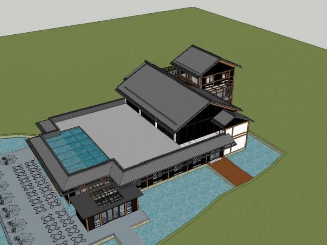 Sketchup别墅模型|独栋别墅,现代中式风格 Sketchup别墅模型|独栋别墅,现代中式风格