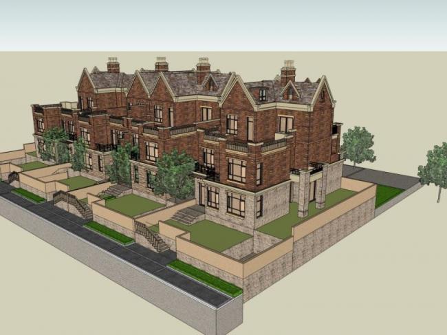Sketchup别墅模型|联排别墅,古典风格 Sketchup别墅模型|联排别墅,古典风格