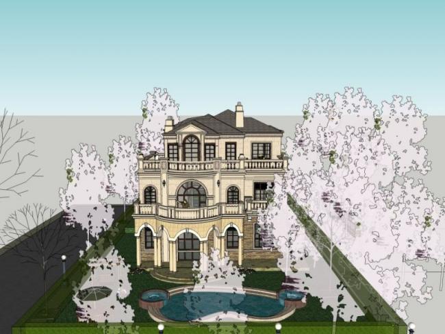 Sketchup别墅模型|独栋别墅,古典风格 Sketchup别墅模型|独栋别墅,古典风格