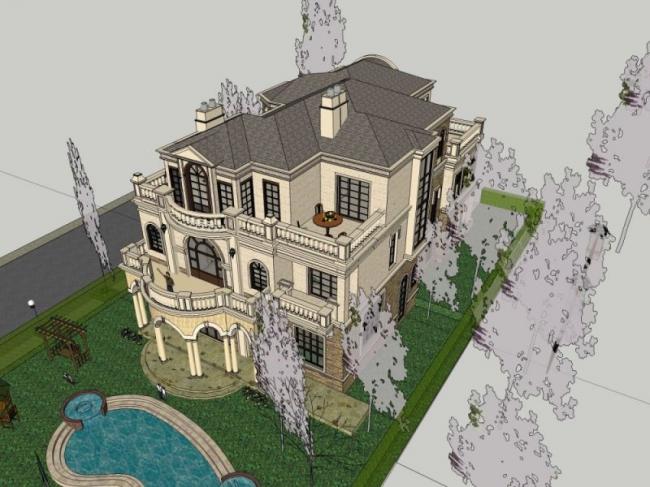 Sketchup别墅模型|独栋别墅,古典风格 Sketchup别墅模型|独栋别墅,古典风格