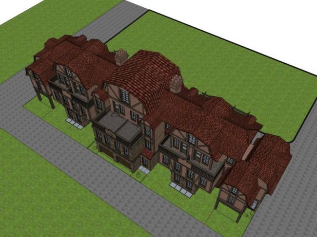 Sketchup别墅模型|联排别墅,古典风格 Sketchup别墅模型|联排别墅,古典风格