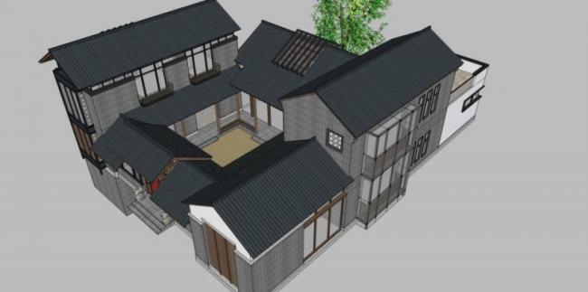 Sketchup别墅模型|叠拼别墅,中式风格 Sketchup别墅模型|叠拼别墅,中式风格
