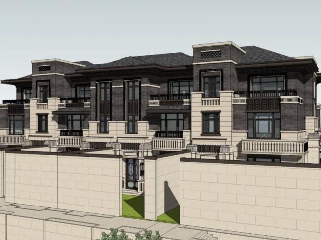 Sketchup别墅模型|联排别墅,现代中式风格 Sketchup别墅模型|联排别墅,现代中式风格