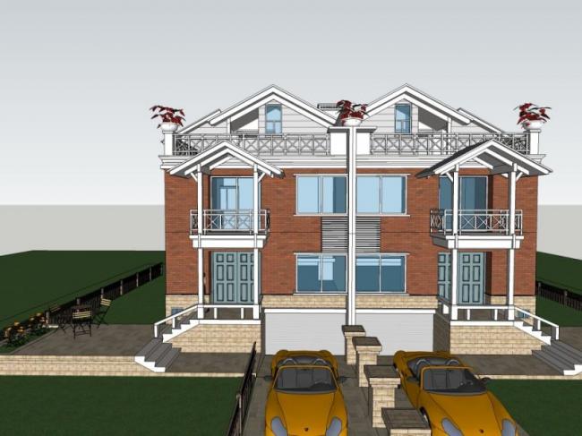 Sketchup别墅模型|双拼别墅,现代风格 Sketchup别墅模型|双拼别墅,现代风格
