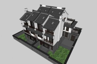 Sketchup别墅模型|双拼别墅，现代中式风格-BIM建筑网