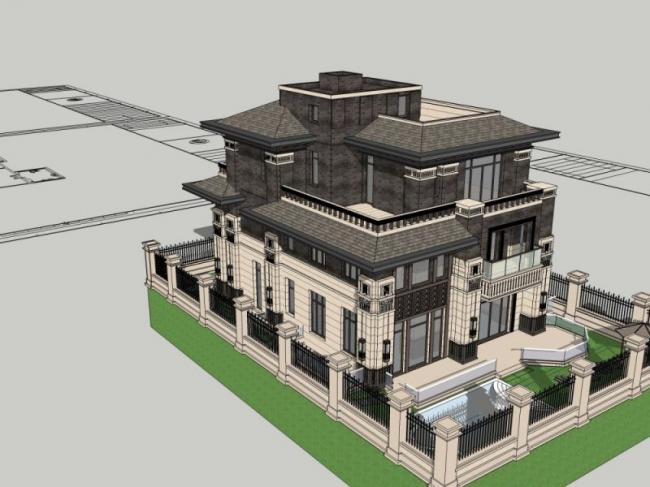 Sketchup别墅模型|独栋别墅,现代中式风格 Sketchup别墅模型|独栋别墅,现代中式风格