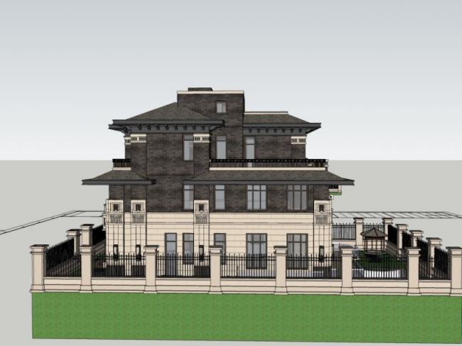 Sketchup别墅模型|独栋别墅,现代中式风格 Sketchup别墅模型|独栋别墅,现代中式风格