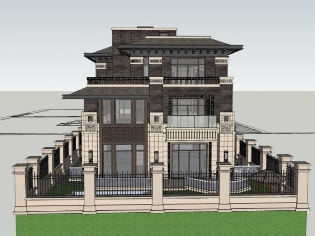 Sketchup别墅模型|独栋别墅,现代中式风格 Sketchup别墅模型|独栋别墅,现代中式风格