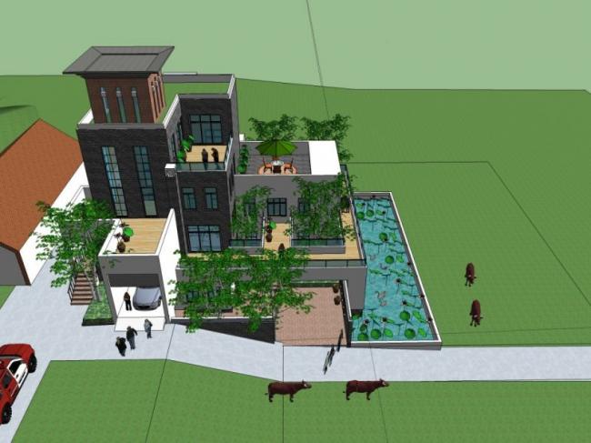 Sketchup别墅模型|叠拼别墅,现代风格 Sketchup别墅模型|叠拼别墅,现代风格