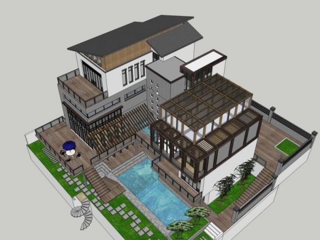 Sketchup别墅模型|叠拼别墅,现代风格 Sketchup别墅模型|叠拼别墅,现代风格