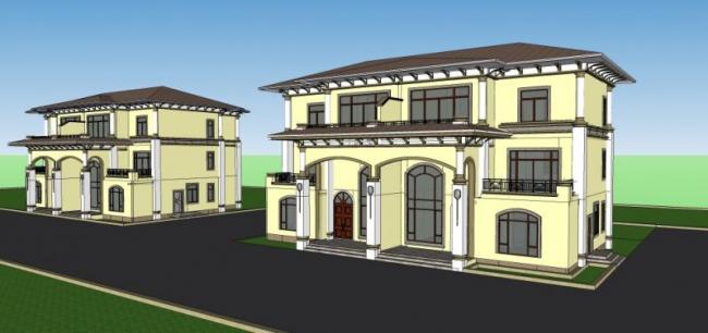 Sketchup别墅模型|双拼别墅,现代风格 Sketchup别墅模型|双拼别墅,现代风格