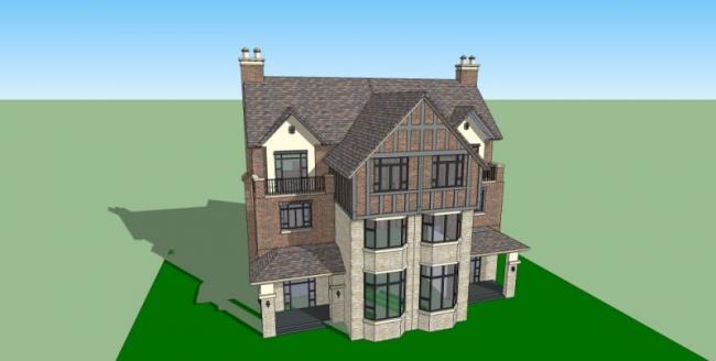 Sketchup别墅模型|叠拼别墅,英式古典风格 Sketchup别墅模型|叠拼别墅,英式古典风格