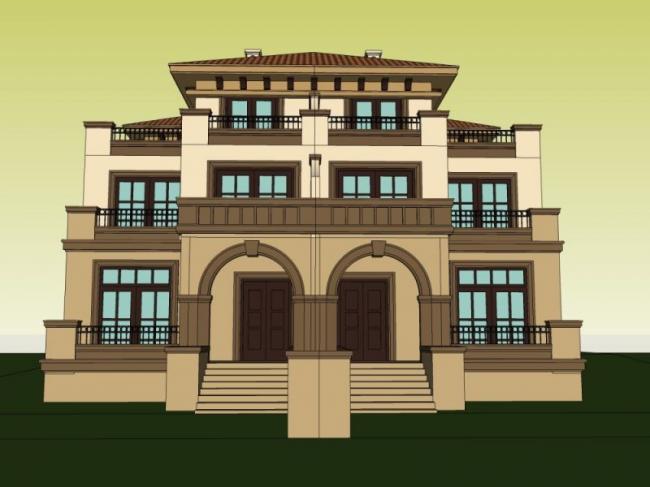 Sketchup别墅模型|双拼别墅,现代风格 Sketchup别墅模型|双拼别墅,现代风格