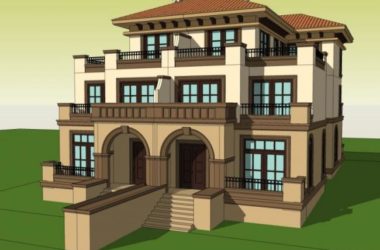 Sketchup别墅模型|双拼别墅，现代风格-BIM建筑网