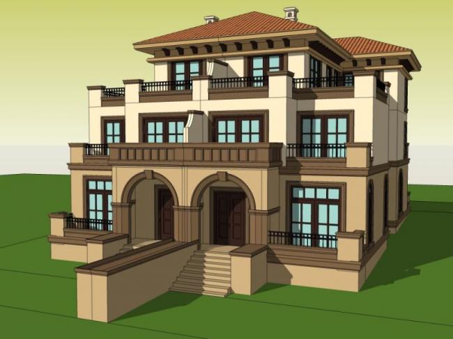 Sketchup别墅模型|双拼别墅,现代风格 Sketchup别墅模型|双拼别墅,现代风格