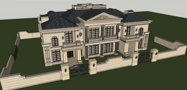 Sketchup别墅模型|独栋别墅,法式古典风格 Sketchup别墅模型|独栋别墅,法式古典风格