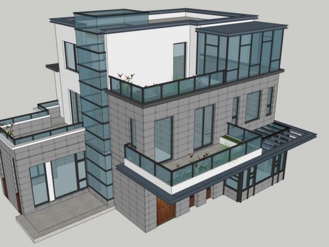 Sketchup别墅模型|独栋别墅,现代风格 Sketchup别墅模型|独栋别墅,现代风格