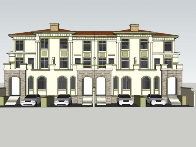 Sketchup别墅模型|联排别墅,现代风格 Sketchup别墅模型|联排别墅,现代风格