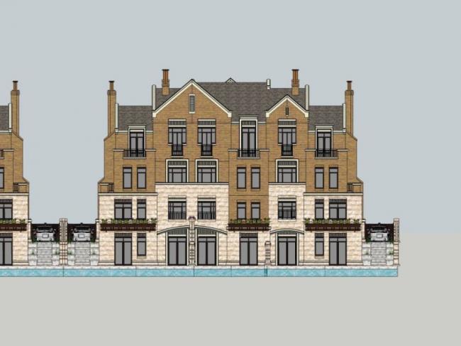 Sketchup别墅模型|联排别墅,英式风格 Sketchup别墅模型|联排别墅,英式风格
