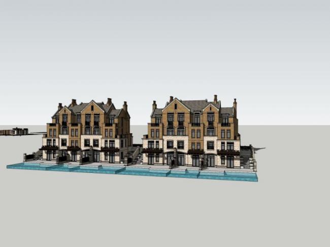 Sketchup别墅模型|联排别墅,英式风格 Sketchup别墅模型|联排别墅,英式风格