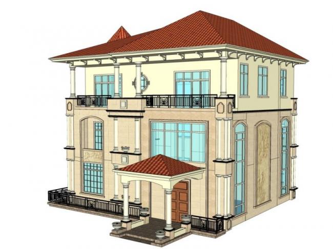 Sketchup别墅模型|独栋别墅,古典风格 Sketchup别墅模型|独栋别墅,古典风格