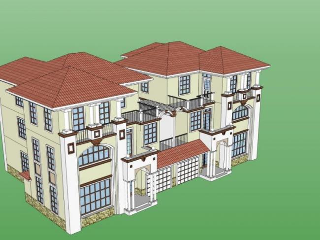 Sketchup别墅模型|双拼别墅,欧式古典风格 Sketchup别墅模型|双拼别墅,欧式古典风格