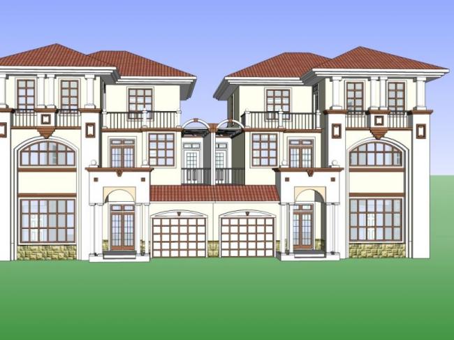 Sketchup别墅模型|双拼别墅,欧式古典风格 Sketchup别墅模型|双拼别墅,欧式古典风格