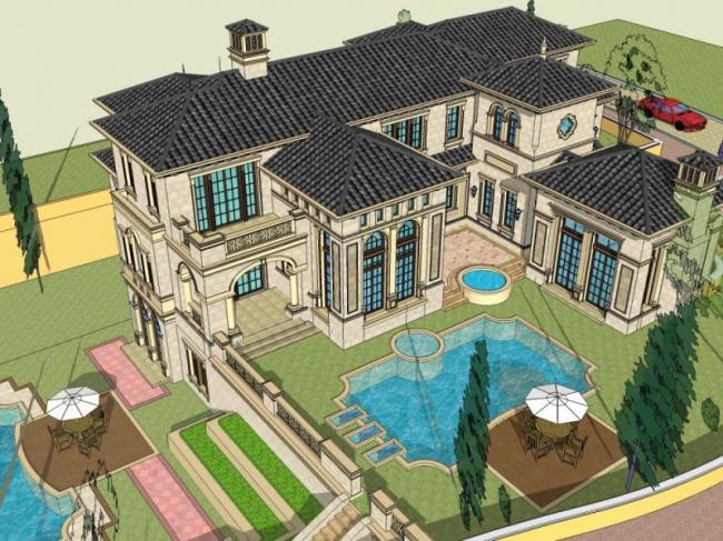 Sketchup别墅模型|叠拼别墅,欧式古典风格 Sketchup别墅模型|叠拼别墅,欧式古典风格