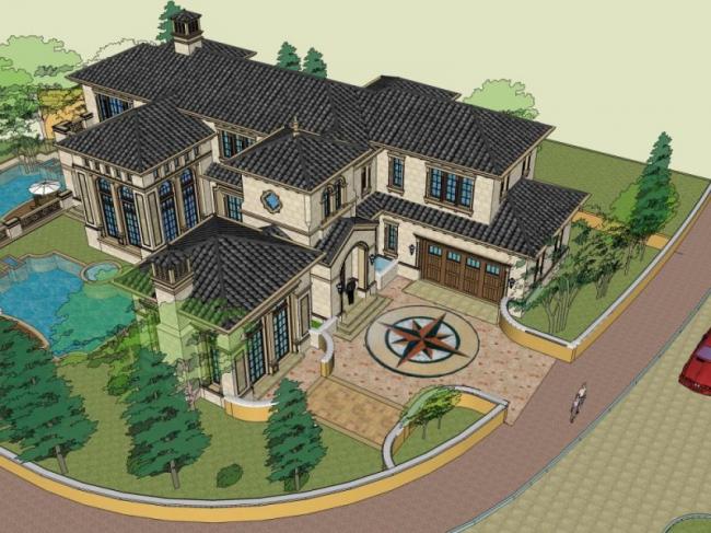 Sketchup别墅模型|叠拼别墅,欧式古典风格 Sketchup别墅模型|叠拼别墅,欧式古典风格