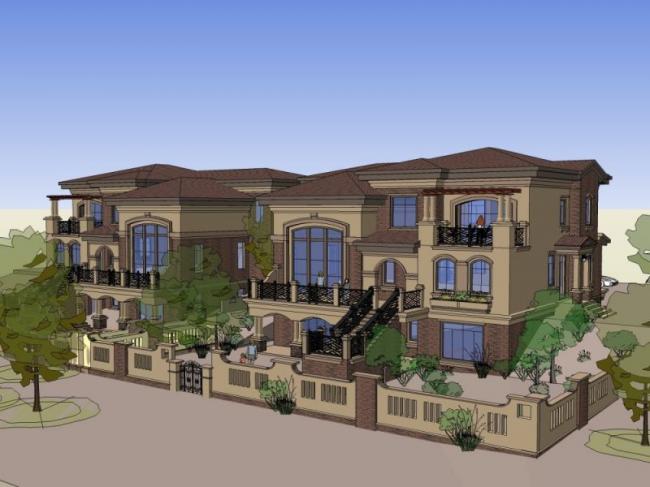 Sketchup别墅模型|双拼别墅,欧式古典风格 Sketchup别墅模型|双拼别墅,欧式古典风格