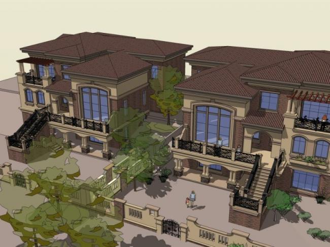 Sketchup别墅模型|双拼别墅,欧式古典风格 Sketchup别墅模型|双拼别墅,欧式古典风格