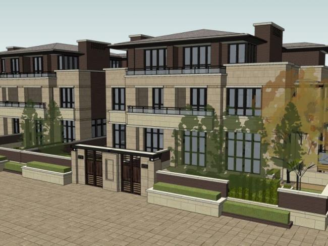 Sketchup别墅模型|联排别墅,现代风格 Sketchup别墅模型|联排别墅,现代风格