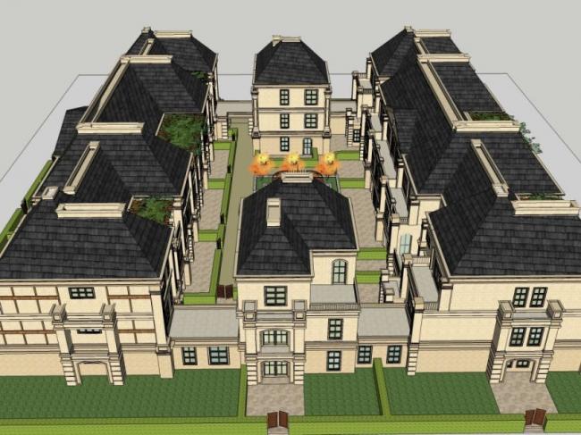 Sketchup别墅模型|联排别墅,现代风格 Sketchup别墅模型|联排别墅,现代风格