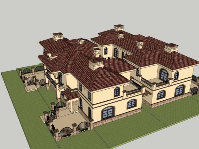 Sketchup别墅模型|合院别墅,现代风格 Sketchup别墅模型|合院别墅,现代风格