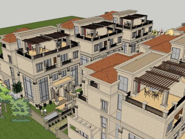 Sketchup别墅模型|联排别墅,现代风格 Sketchup别墅模型|联排别墅,现代风格