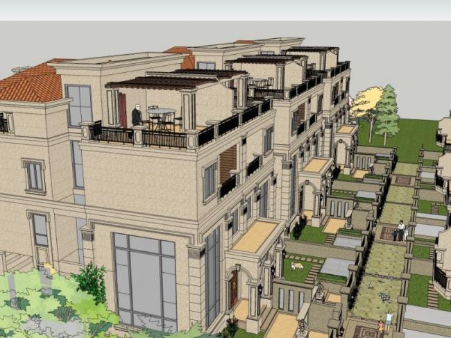 Sketchup别墅模型|联排别墅,现代风格 Sketchup别墅模型|联排别墅,现代风格