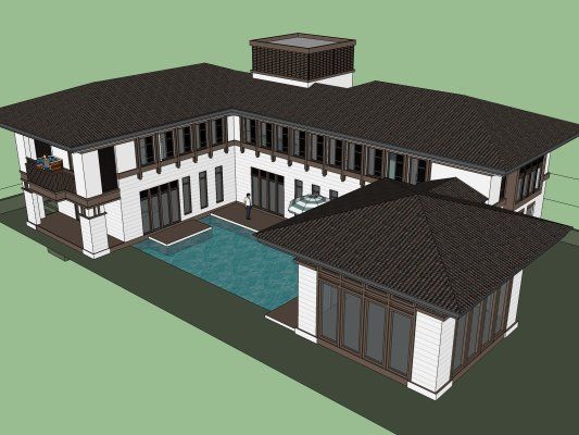 Sketchup别墅模型|独栋别墅,现代中式风格 Sketchup别墅模型|独栋别墅,现代中式风格