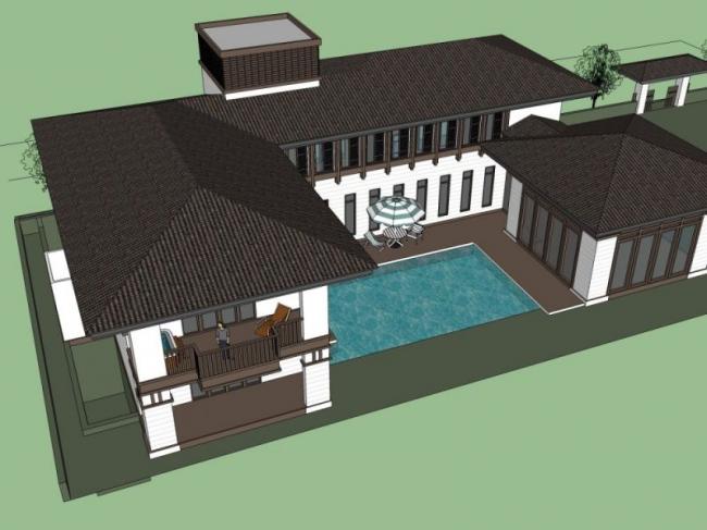 Sketchup别墅模型|独栋别墅,现代中式风格 Sketchup别墅模型|独栋别墅,现代中式风格