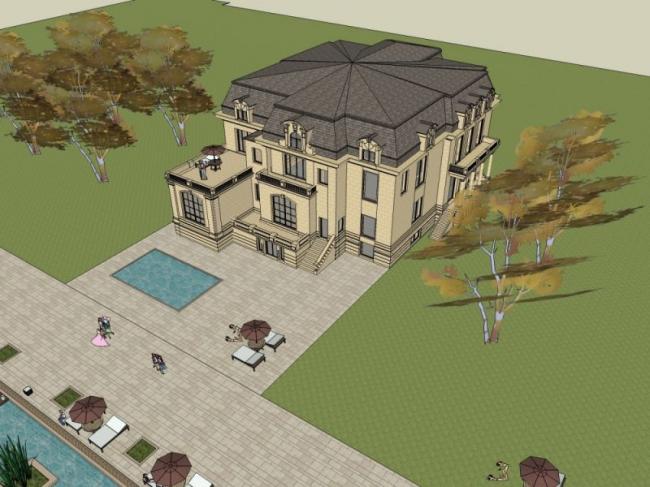Sketchup别墅模型|独栋别墅,欧式古典风格 Sketchup别墅模型|独栋别墅,欧式古典风格