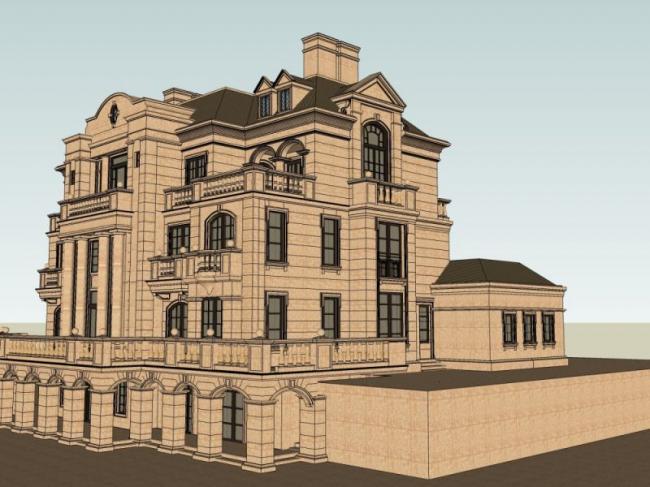 Sketchup别墅模型|叠拼别墅,法式古典风格 Sketchup别墅模型|叠拼别墅,法式古典风格