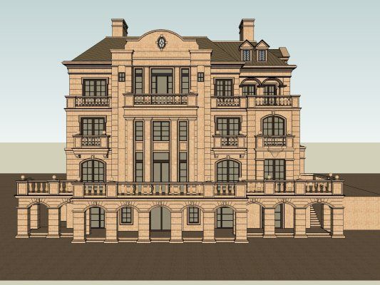 Sketchup别墅模型|叠拼别墅,法式古典风格 Sketchup别墅模型|叠拼别墅,法式古典风格