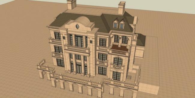 Sketchup别墅模型|叠拼别墅,法式古典风格 Sketchup别墅模型|叠拼别墅,法式古典风格