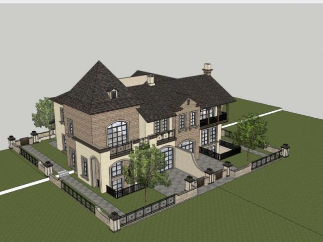 Sketchup别墅模型|双拼别墅,法式风格 Sketchup别墅模型|双拼别墅,法式风格